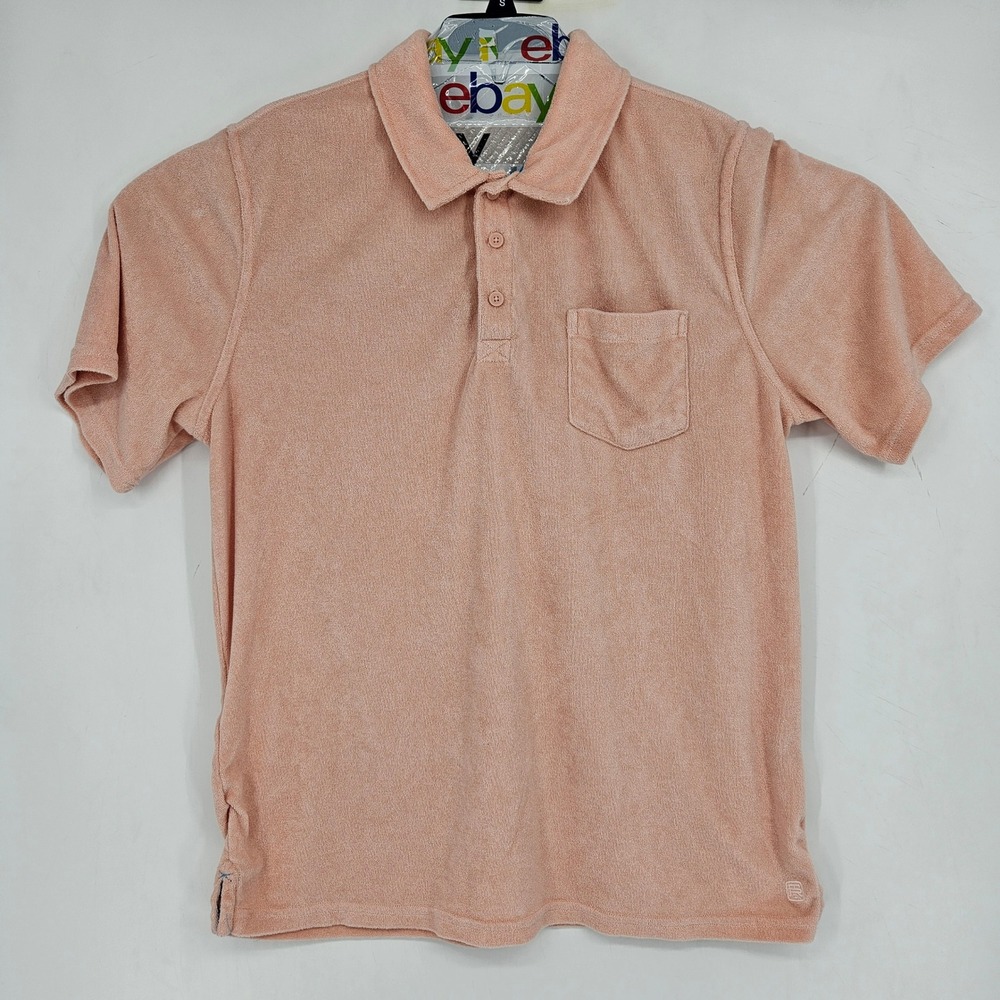 Tori Richard Shirt Mens Extra Large Terry Cloth Polo Short Sleeve Pink Salmon